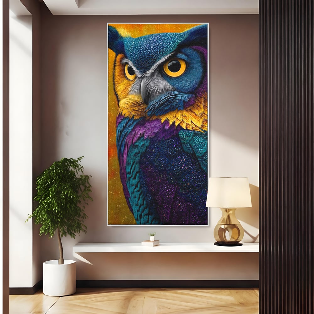 Leinwand Wandkunst Canvas Wall Art Premium, LuxCanva® M1511, Nachtflügel, Eule, Vogel, Vogelfeder, golden, nachtaktiv, geheimnisvoll, leuchtende Farben, Schlafzimmer, Büro, Wohnzimmer, Kinderzimmer