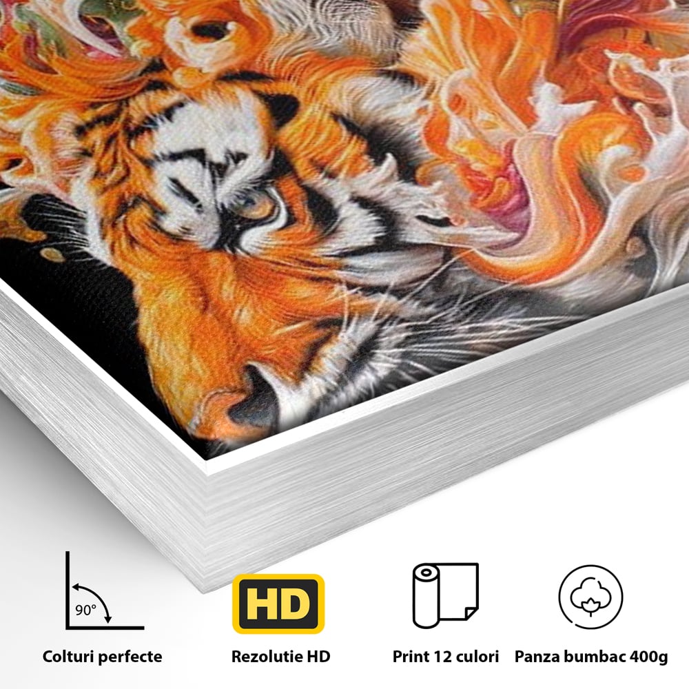 Leinwand Wandkunst Canvas Premium, LuxCanva® M1512, Orange Fury, Tiger, Tier, Tier, Feline, Obst, Orange, Blumen, Küche, Schlafzimmer, Büro, Wohnzimmer, Wohnzimmer, Kinderzimmer