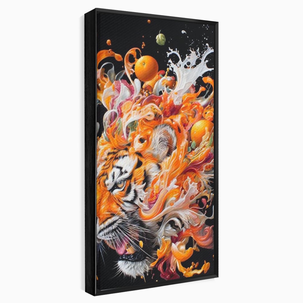 Leinwand Wandkunst Canvas Premium, LuxCanva® M1512, Orange Fury, Tiger, Tier, Tier, Feline, Obst, Orange, Blumen, Küche, Schlafzimmer, Büro, Wohnzimmer, Wohnzimmer, Kinderzimmer