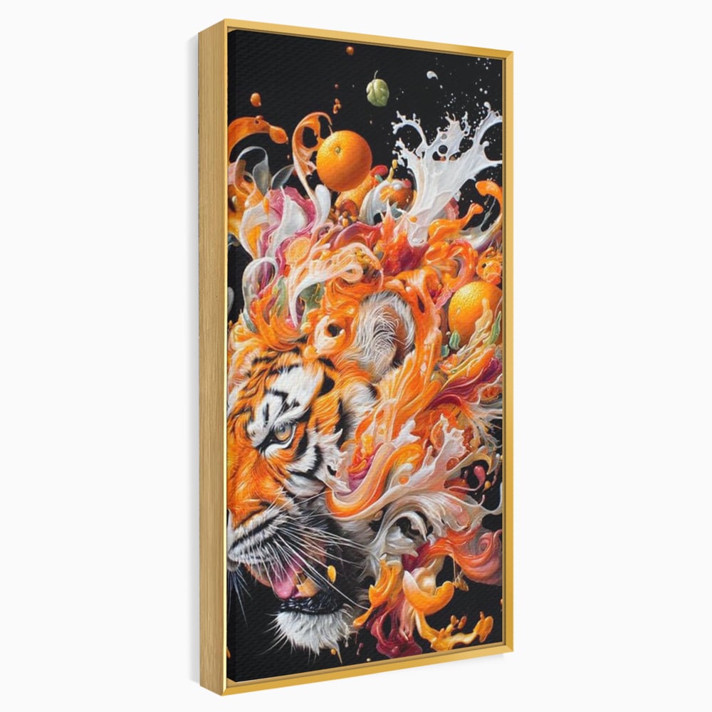 Leinwand Wandkunst Canvas Premium, LuxCanva® M1512, Orange Fury, Tiger, Tier, Tier, Feline, Obst, Orange, Blumen, Küche, Schlafzimmer, Büro, Wohnzimmer, Wohnzimmer, Kinderzimmer