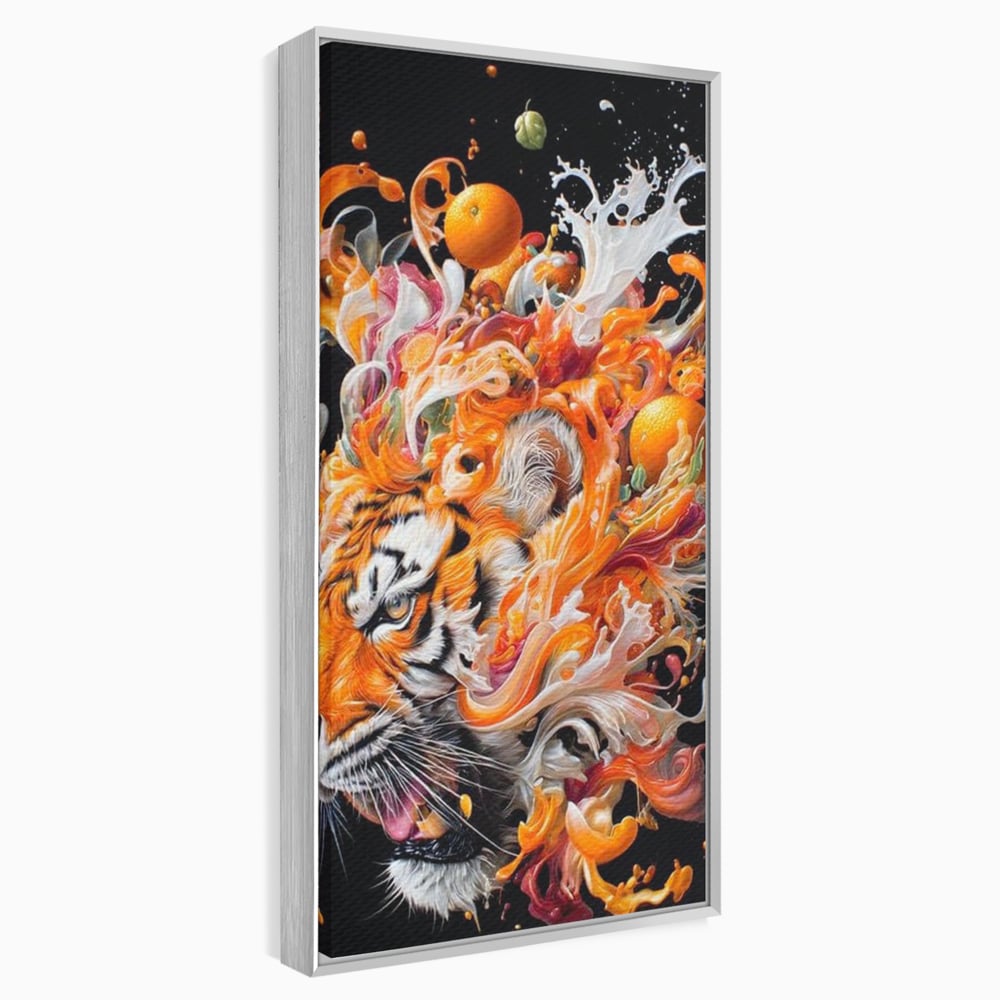 Leinwand Wandkunst Canvas Premium, LuxCanva® M1512, Orange Fury, Tiger, Tier, Tier, Feline, Obst, Orange, Blumen, Küche, Schlafzimmer, Büro, Wohnzimmer, Wohnzimmer, Kinderzimmer