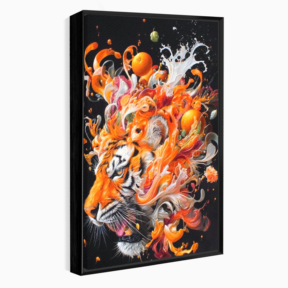 Leinwand Wandkunst Canvas Premium, LuxCanva® M1512, Orange Fury, Tiger, Tier, Tier, Feline, Obst, Orange, Blumen, Küche, Schlafzimmer, Büro, Wohnzimmer, Wohnzimmer, Kinderzimmer