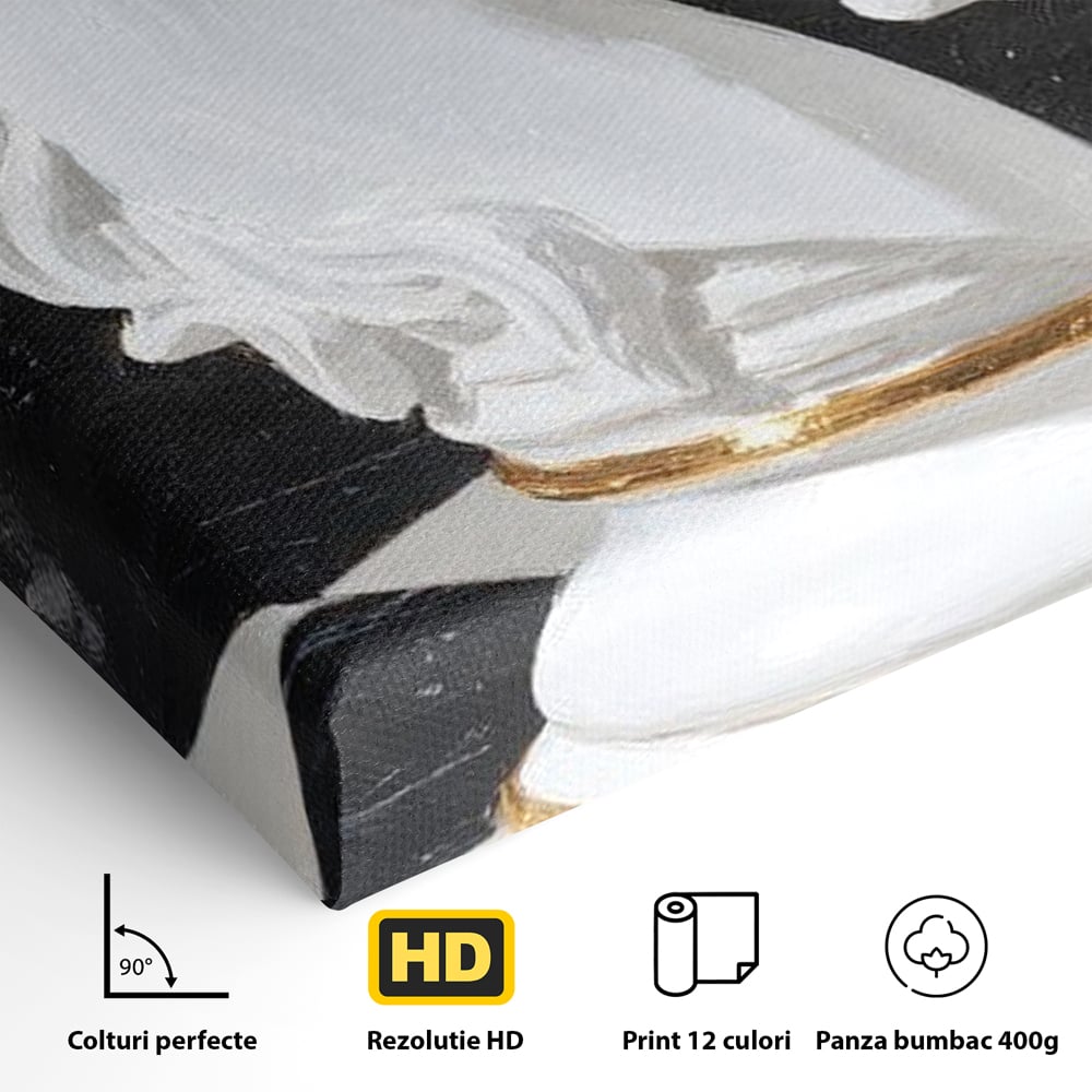Tablou Canvas Premium, LuxCanva® M1513, O Piesa Nobila, Cal, Piesa, Sah, Joc, Auriu, Statuie, Sculptura, Vintage, Marmura, Dormitor, Birou, Living, Camera Copil