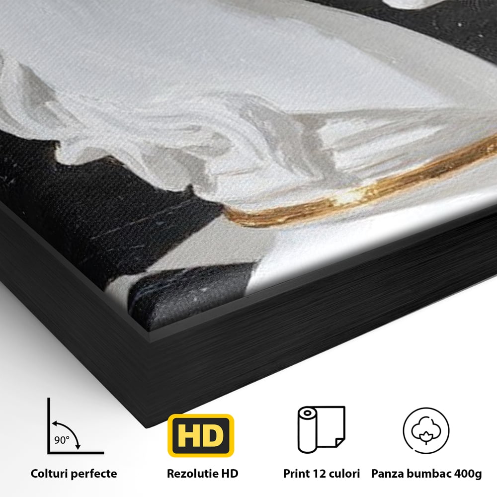 Tablou Canvas Premium, LuxCanva® M1513, O Piesa Nobila, Cal, Piesa, Sah, Joc, Auriu, Statuie, Sculptura, Vintage, Marmura, Dormitor, Birou, Living, Camera Copil
