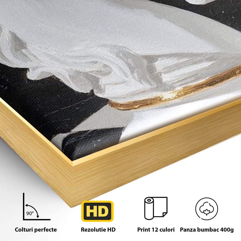 Tablou Canvas Premium, LuxCanva® M1513, O Piesa Nobila, Cal, Piesa, Sah, Joc, Auriu, Statuie, Sculptura, Vintage, Marmura, Dormitor, Birou, Living, Camera Copil