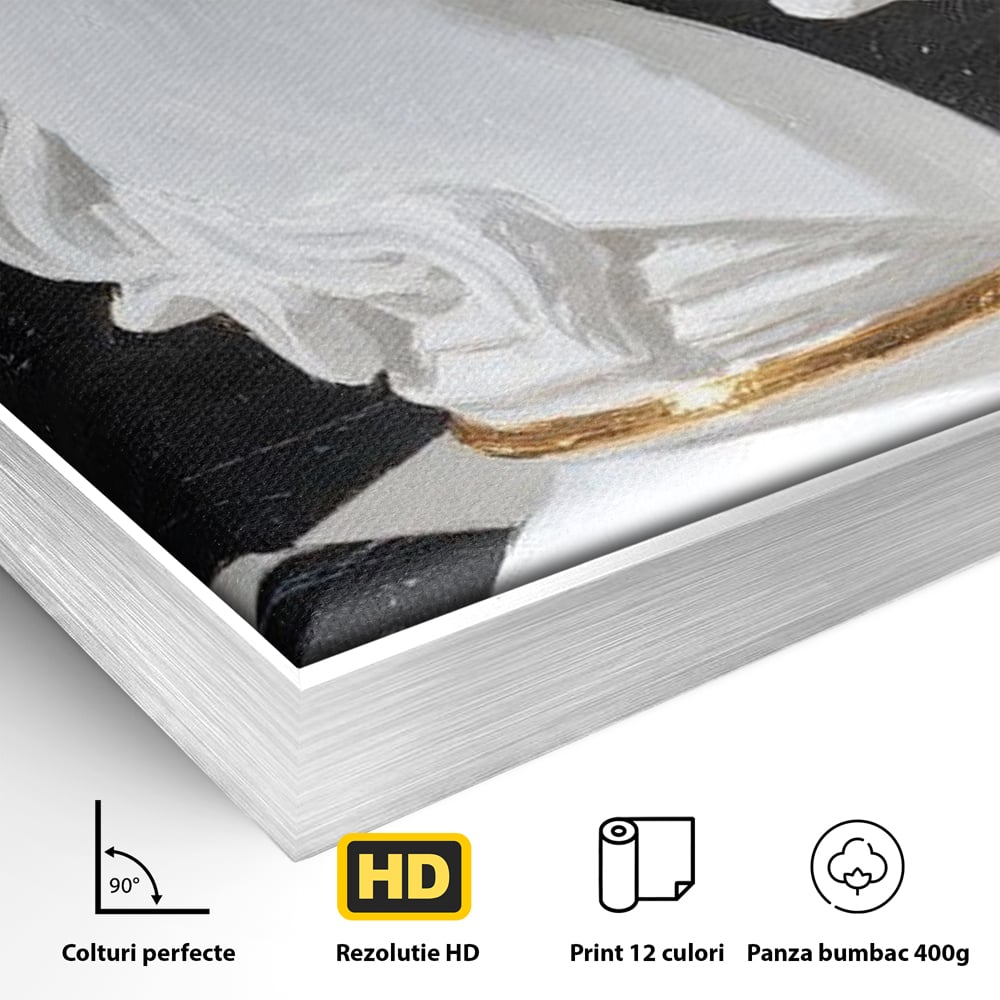 Tablou Canvas Premium, LuxCanva® M1513, O Piesa Nobila, Cal, Piesa, Sah, Joc, Auriu, Statuie, Sculptura, Vintage, Marmura, Dormitor, Birou, Living, Camera Copil
