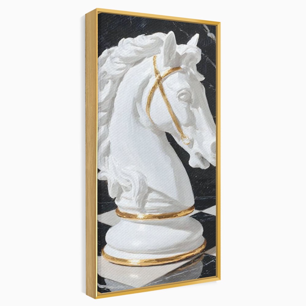Tablou Canvas Premium, LuxCanva® M1513, O Piesa Nobila, Cal, Piesa, Sah, Joc, Auriu, Statuie, Sculptura, Vintage, Marmura, Dormitor, Birou, Living, Camera Copil