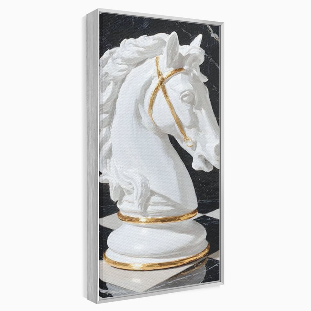 Tablou Canvas Premium, LuxCanva® M1513, O Piesa Nobila, Cal, Piesa, Sah, Joc, Auriu, Statuie, Sculptura, Vintage, Marmura, Dormitor, Birou, Living, Camera Copil