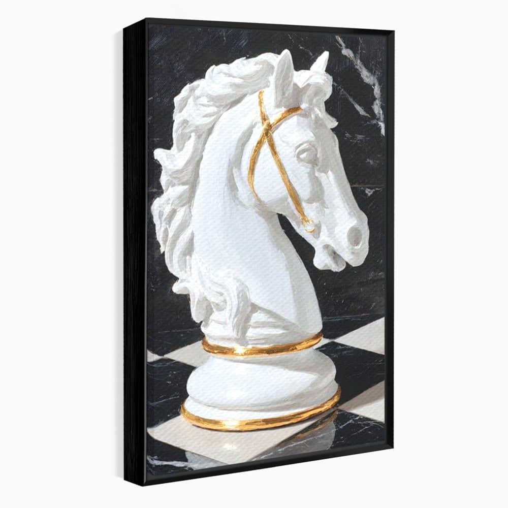 Tablou Canvas Premium, LuxCanva® M1513, O Piesa Nobila, Cal, Piesa, Sah, Joc, Auriu, Statuie, Sculptura, Vintage, Marmura, Dormitor, Birou, Living, Camera Copil