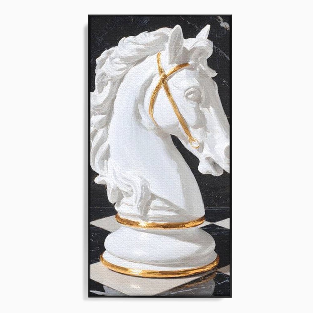 Tablou Canvas Premium, LuxCanva® M1513, O Piesa Nobila, Cal, Piesa, Sah, Joc, Auriu, Statuie, Sculptura, Vintage, Marmura, Dormitor, Birou, Living, Camera Copil