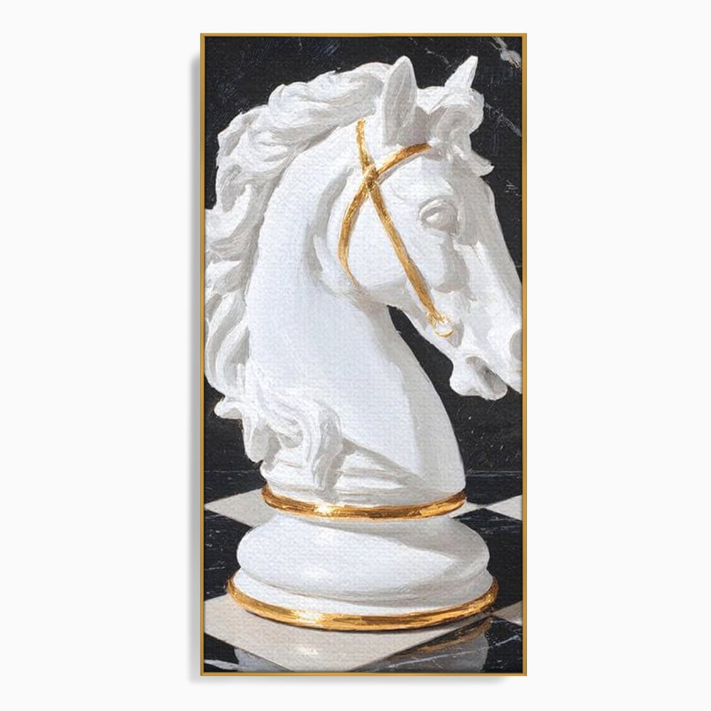 Tablou Canvas Premium, LuxCanva® M1513, O Piesa Nobila, Cal, Piesa, Sah, Joc, Auriu, Statuie, Sculptura, Vintage, Marmura, Dormitor, Birou, Living, Camera Copil