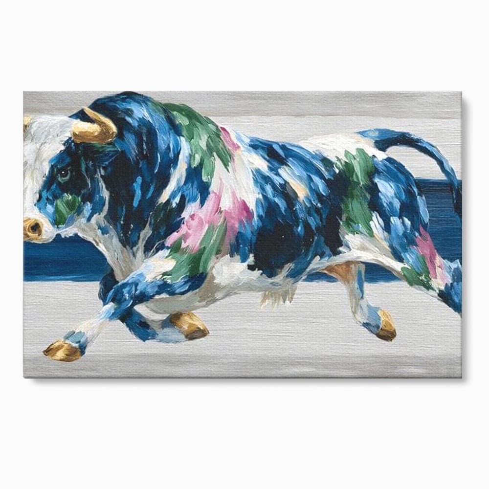Leinwand Wandkunst Canvas Premium, LuxCanva® M1515, Urkraft, Stier, Hörner, Dynamisch, Angriff, Tiere, Malerei, Stärke, Modern, Schlafzimmer, Büro, Wohnen, Kinderzimmer