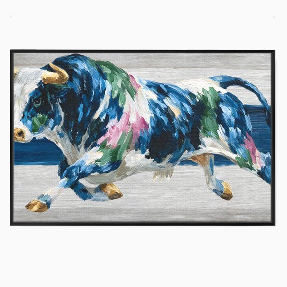Leinwand Wandkunst Canvas Premium, LuxCanva® M1515, Urkraft, Stier, Hörner, Dynamisch, Angriff, Tiere, Malerei, Stärke, Modern, Schlafzimmer, Büro, Wohnen, Kinderzimmer