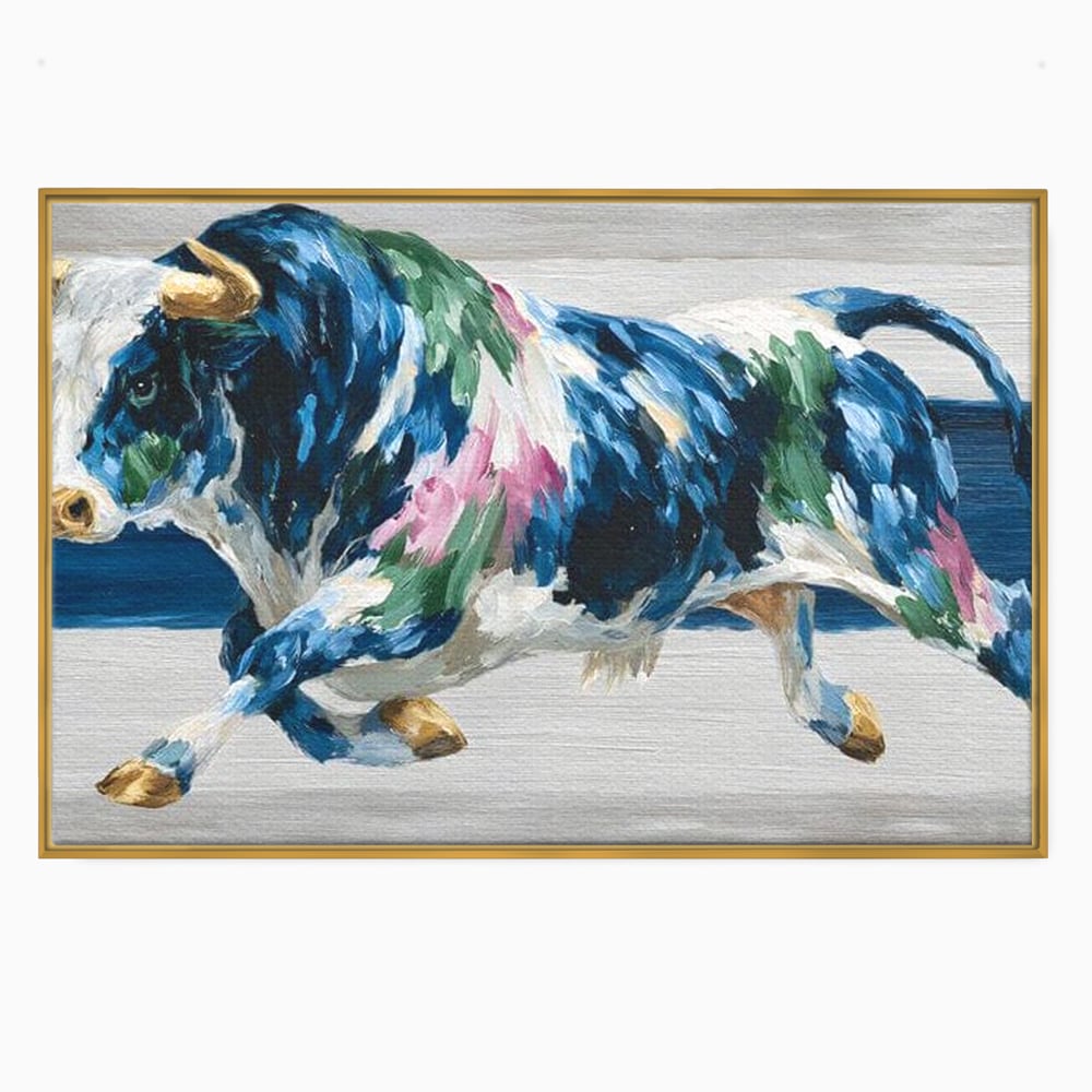 Leinwand Wandkunst Canvas Premium, LuxCanva® M1515, Urkraft, Stier, Hörner, Dynamisch, Angriff, Tiere, Malerei, Stärke, Modern, Schlafzimmer, Büro, Wohnen, Kinderzimmer