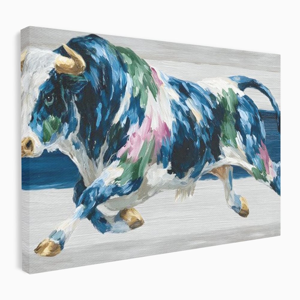 Leinwand Wandkunst Canvas Premium, LuxCanva® M1515, Urkraft, Stier, Hörner, Dynamisch, Angriff, Tiere, Malerei, Stärke, Modern, Schlafzimmer, Büro, Wohnen, Kinderzimmer