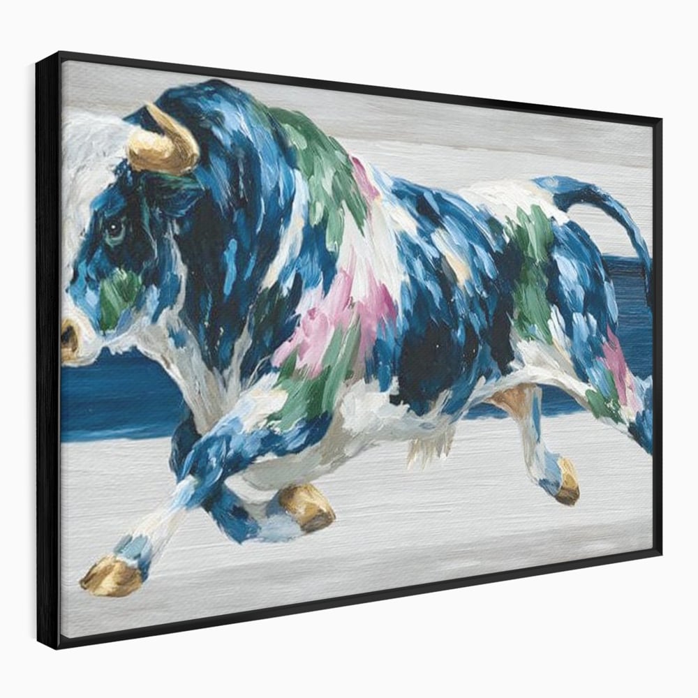 Leinwand Wandkunst Canvas Premium, LuxCanva® M1515, Urkraft, Stier, Hörner, Dynamisch, Angriff, Tiere, Malerei, Stärke, Modern, Schlafzimmer, Büro, Wohnen, Kinderzimmer