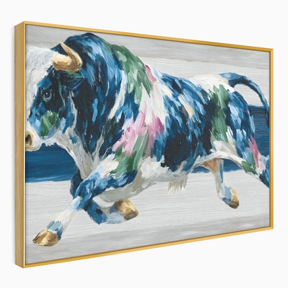 Leinwand Wandkunst Canvas Premium, LuxCanva® M1515, Urkraft, Stier, Hörner, Dynamisch, Angriff, Tiere, Malerei, Stärke, Modern, Schlafzimmer, Büro, Wohnen, Kinderzimmer