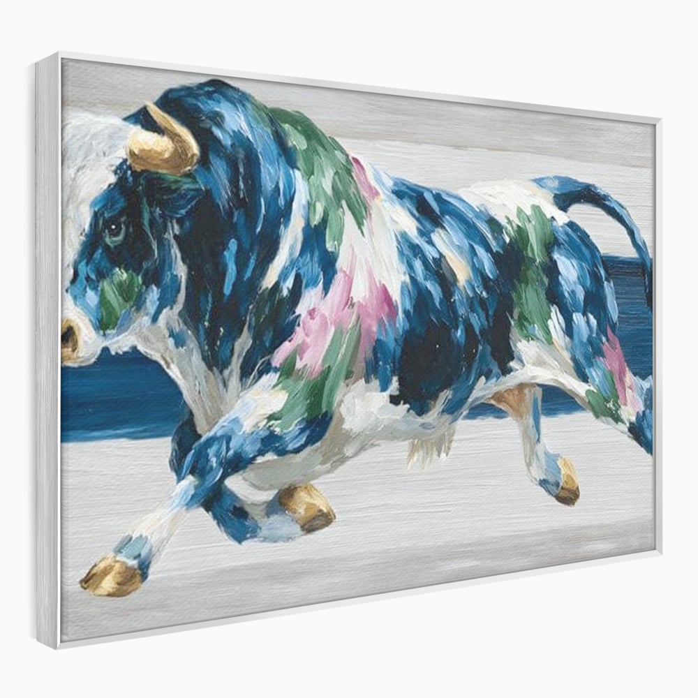 Leinwand Wandkunst Canvas Premium, LuxCanva® M1515, Urkraft, Stier, Hörner, Dynamisch, Angriff, Tiere, Malerei, Stärke, Modern, Schlafzimmer, Büro, Wohnen, Kinderzimmer