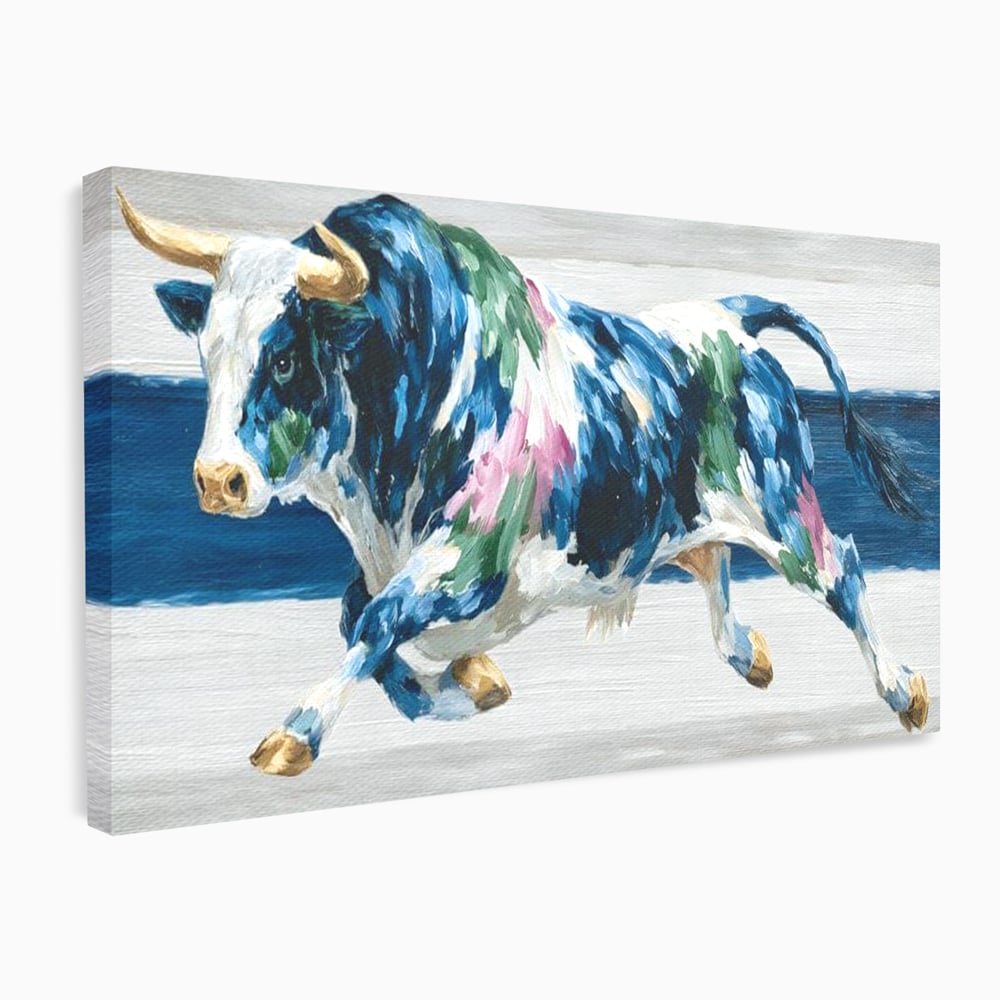 Leinwand Wandkunst Canvas Premium, LuxCanva® M1515, Urkraft, Stier, Hörner, Dynamisch, Angriff, Tiere, Malerei, Stärke, Modern, Schlafzimmer, Büro, Wohnen, Kinderzimmer