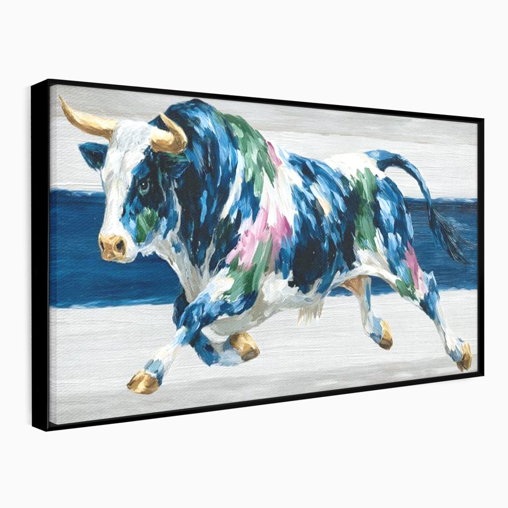 Leinwand Wandkunst Canvas Premium, LuxCanva® M1515, Urkraft, Stier, Hörner, Dynamisch, Angriff, Tiere, Malerei, Stärke, Modern, Schlafzimmer, Büro, Wohnen, Kinderzimmer