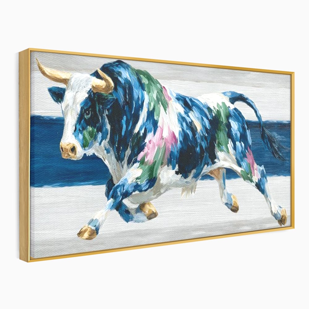 Leinwand Wandkunst Canvas Premium, LuxCanva® M1515, Urkraft, Stier, Hörner, Dynamisch, Angriff, Tiere, Malerei, Stärke, Modern, Schlafzimmer, Büro, Wohnen, Kinderzimmer