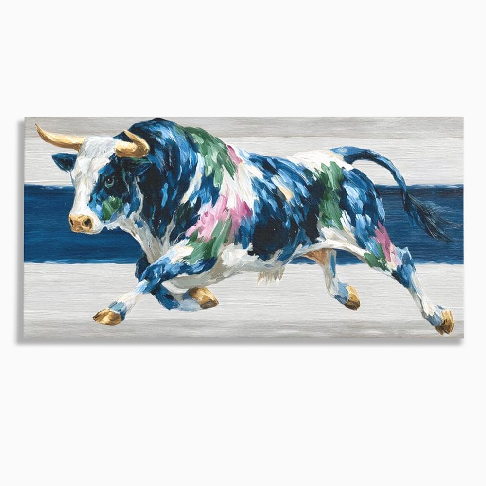 Leinwand Wandkunst Canvas Premium, LuxCanva® M1515, Urkraft, Stier, Hörner, Dynamisch, Angriff, Tiere, Malerei, Stärke, Modern, Schlafzimmer, Büro, Wohnen, Kinderzimmer