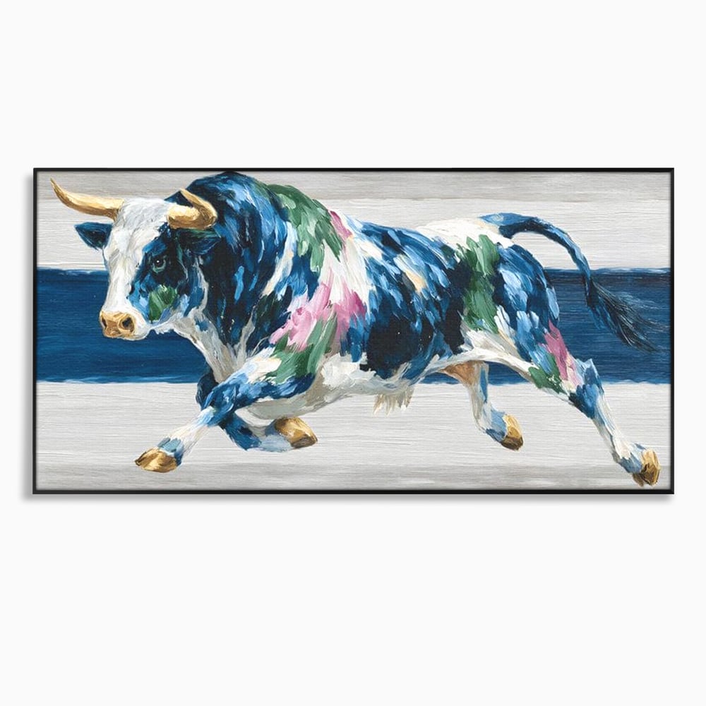 Leinwand Wandkunst Canvas Premium, LuxCanva® M1515, Urkraft, Stier, Hörner, Dynamisch, Angriff, Tiere, Malerei, Stärke, Modern, Schlafzimmer, Büro, Wohnen, Kinderzimmer