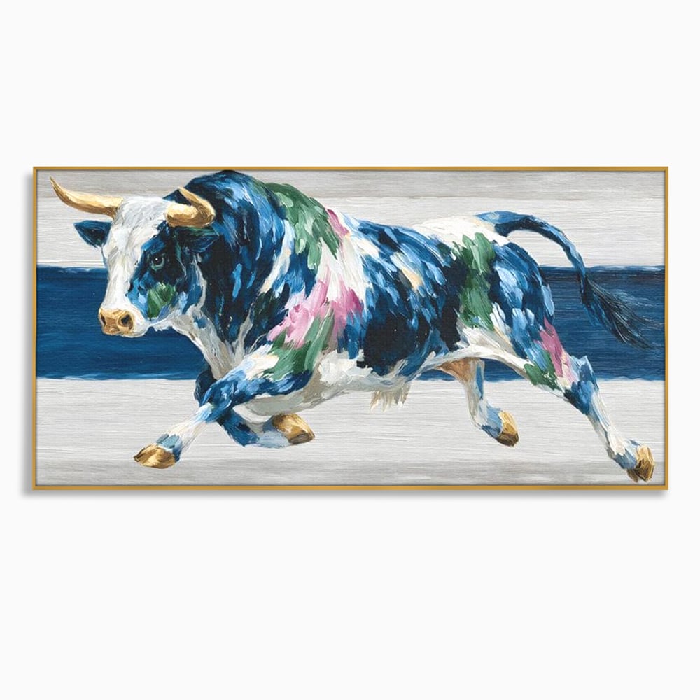 Leinwand Wandkunst Canvas Premium, LuxCanva® M1515, Urkraft, Stier, Hörner, Dynamisch, Angriff, Tiere, Malerei, Stärke, Modern, Schlafzimmer, Büro, Wohnen, Kinderzimmer