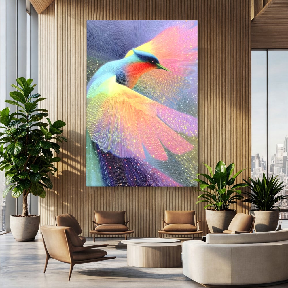Tablou Canvas Premium, LuxCanva® M1516, Mesagerul Luminii, Pasare, Aripi, Sclipire, Magie, Mistic, Aurora, Culori Vibrante, Dormitor, Birou, Living, Camera Copil