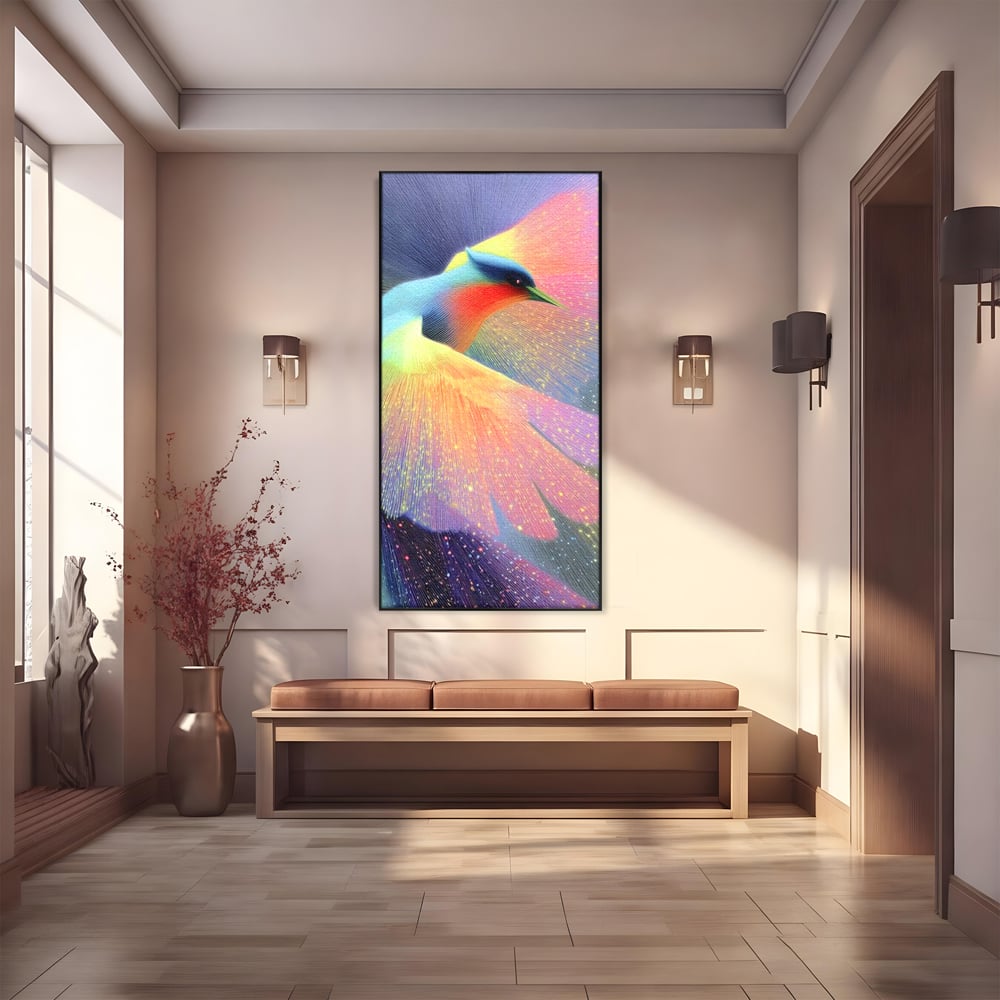 Tablou Canvas Premium, LuxCanva® M1516, Mesagerul Luminii, Pasare, Aripi, Sclipire, Magie, Mistic, Aurora, Culori Vibrante, Dormitor, Birou, Living, Camera Copil