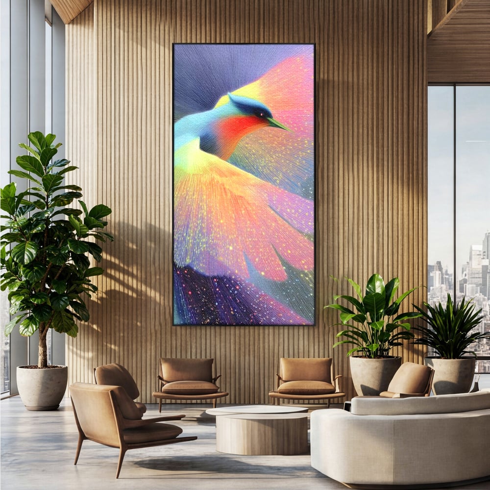 Tablou Canvas Premium, LuxCanva® M1516, Mesagerul Luminii, Pasare, Aripi, Sclipire, Magie, Mistic, Aurora, Culori Vibrante, Dormitor, Birou, Living, Camera Copil