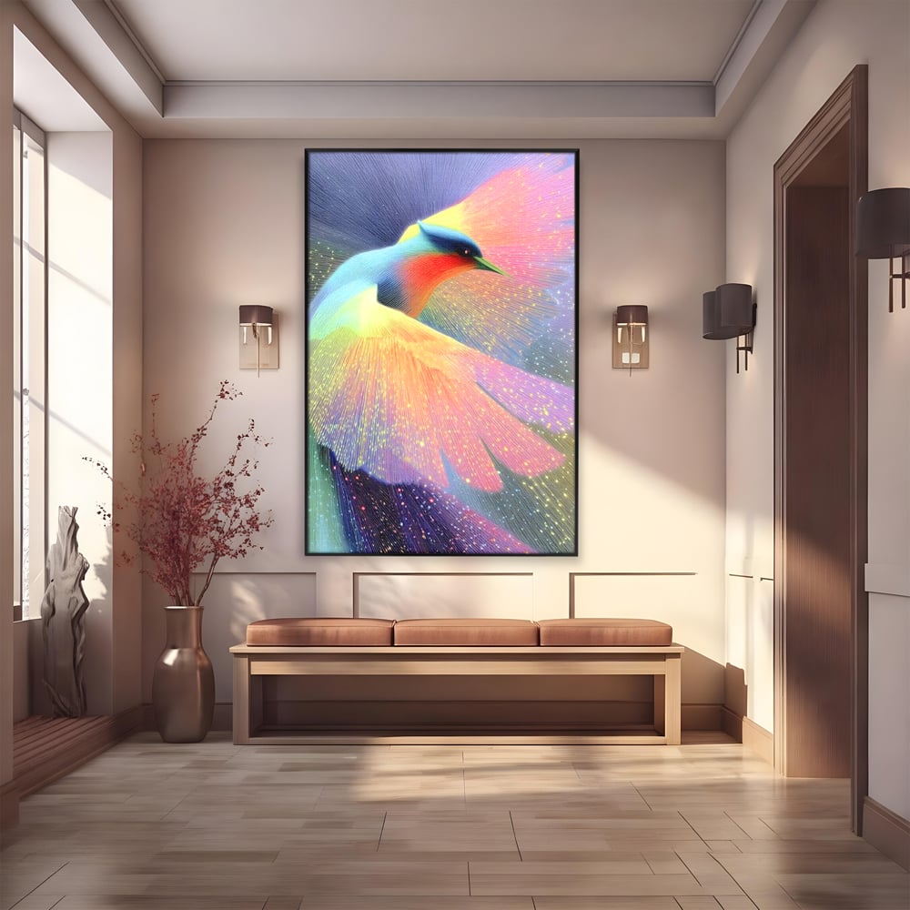 Tablou Canvas Premium, LuxCanva® M1516, Mesagerul Luminii, Pasare, Aripi, Sclipire, Magie, Mistic, Aurora, Culori Vibrante, Dormitor, Birou, Living, Camera Copil