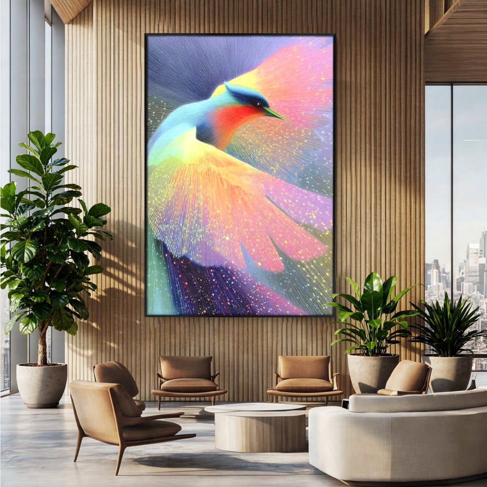 Tablou Canvas Premium, LuxCanva® M1516, Mesagerul Luminii, Pasare, Aripi, Sclipire, Magie, Mistic, Aurora, Culori Vibrante, Dormitor, Birou, Living, Camera Copil