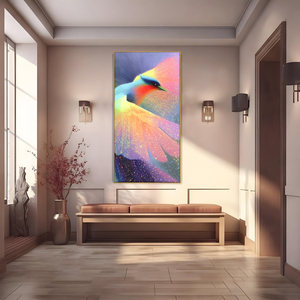 Tablou Canvas Premium, LuxCanva® M1516, Mesagerul Luminii, Pasare, Aripi, Sclipire, Magie, Mistic, Aurora, Culori Vibrante, Dormitor, Birou, Living, Camera Copil