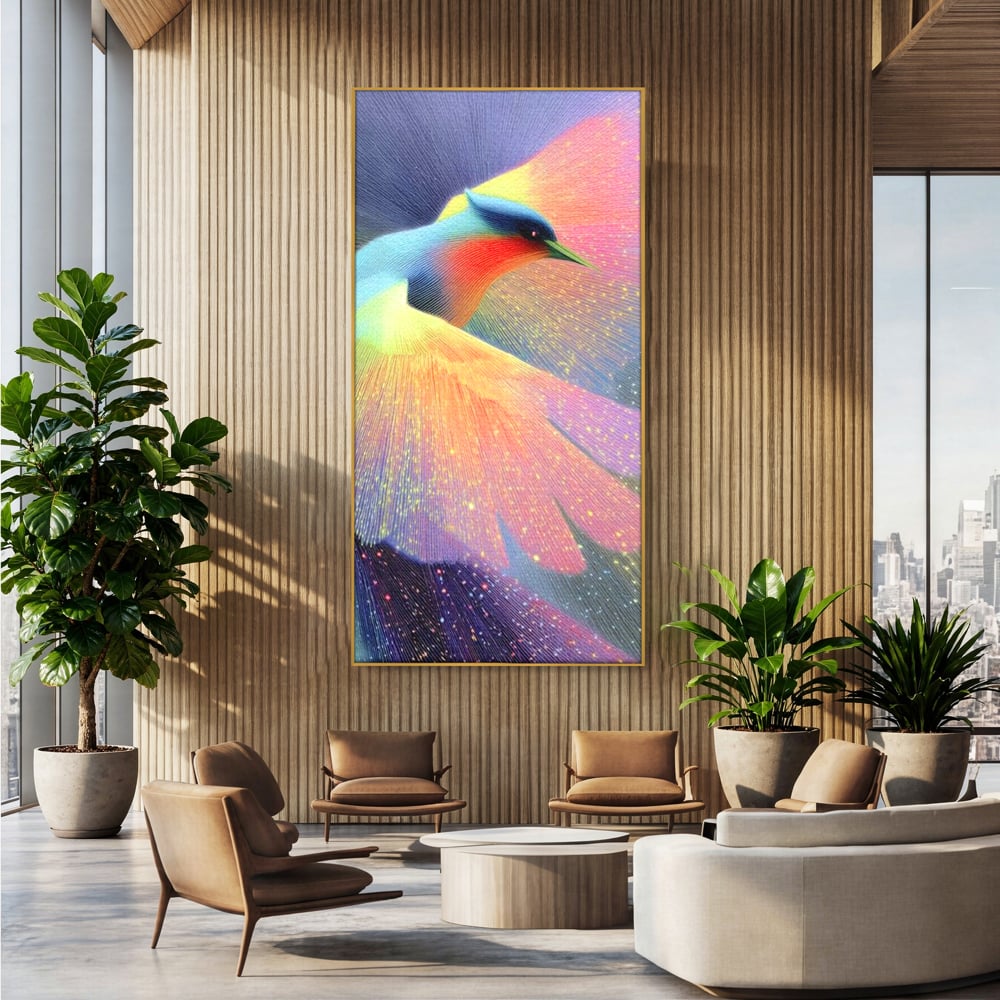 Tablou Canvas Premium, LuxCanva® M1516, Mesagerul Luminii, Pasare, Aripi, Sclipire, Magie, Mistic, Aurora, Culori Vibrante, Dormitor, Birou, Living, Camera Copil