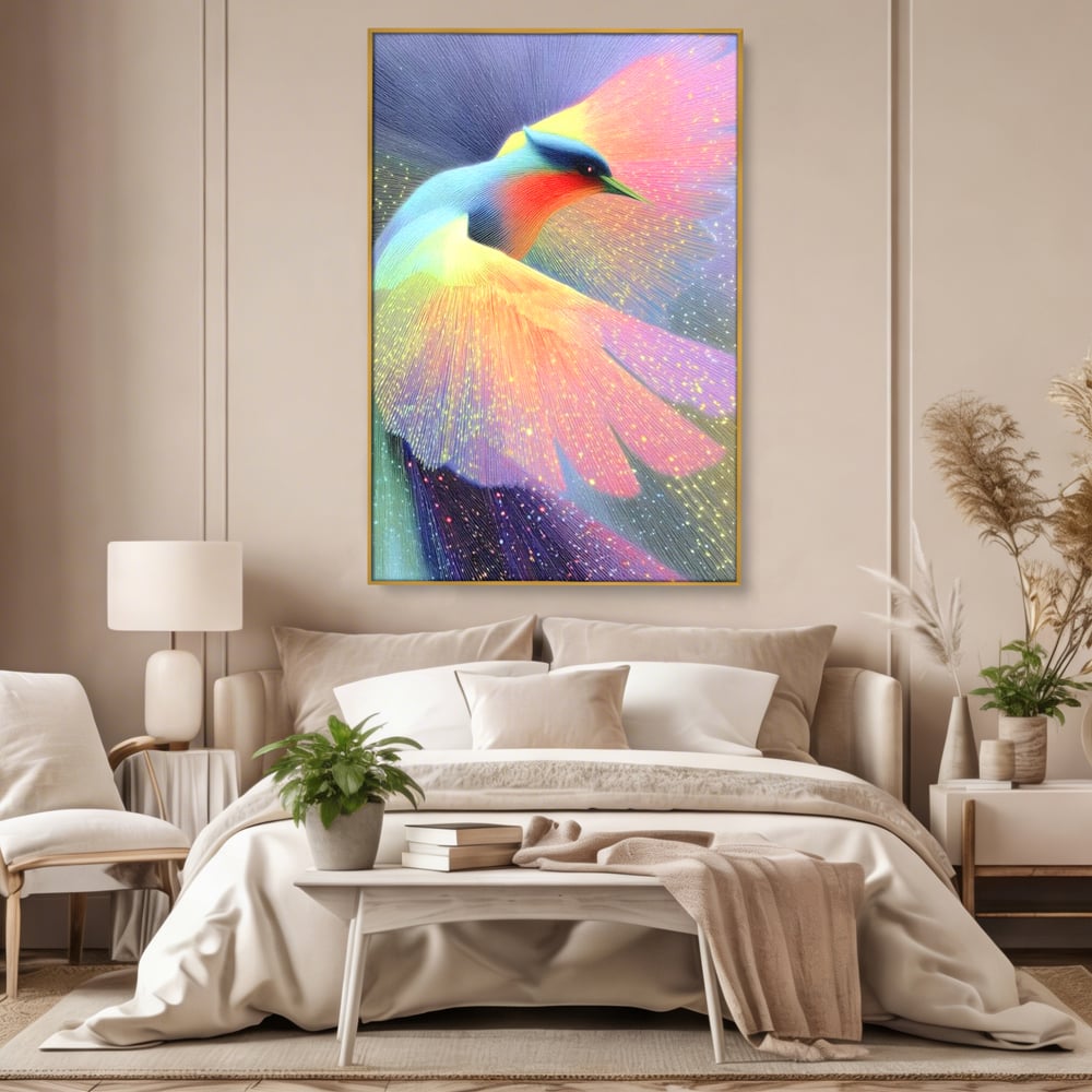 Tablou Canvas Premium, LuxCanva® M1516, Mesagerul Luminii, Pasare, Aripi, Sclipire, Magie, Mistic, Aurora, Culori Vibrante, Dormitor, Birou, Living, Camera Copil