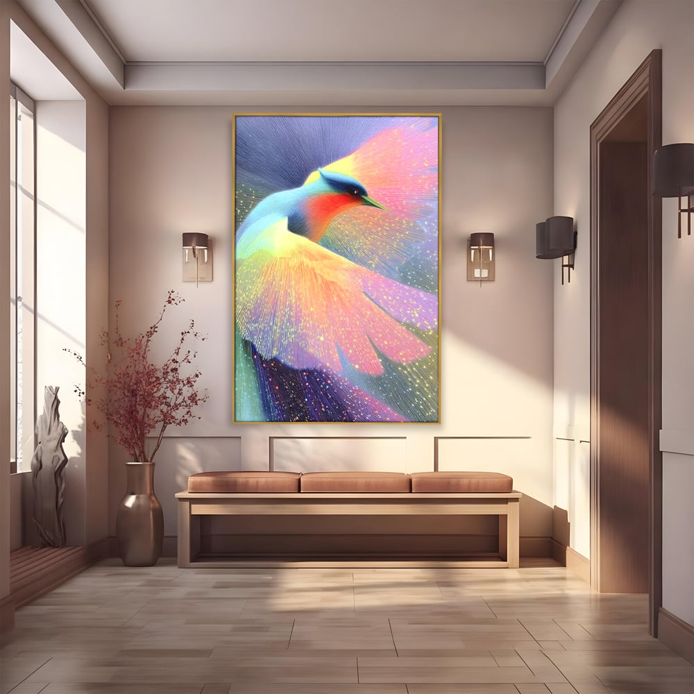 Tablou Canvas Premium, LuxCanva® M1516, Mesagerul Luminii, Pasare, Aripi, Sclipire, Magie, Mistic, Aurora, Culori Vibrante, Dormitor, Birou, Living, Camera Copil