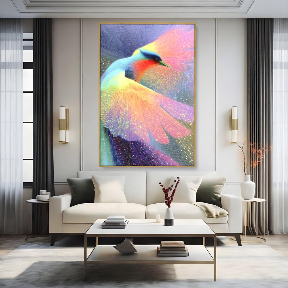 Tablou Canvas Premium, LuxCanva® M1516, Mesagerul Luminii, Pasare, Aripi, Sclipire, Magie, Mistic, Aurora, Culori Vibrante, Dormitor, Birou, Living, Camera Copil