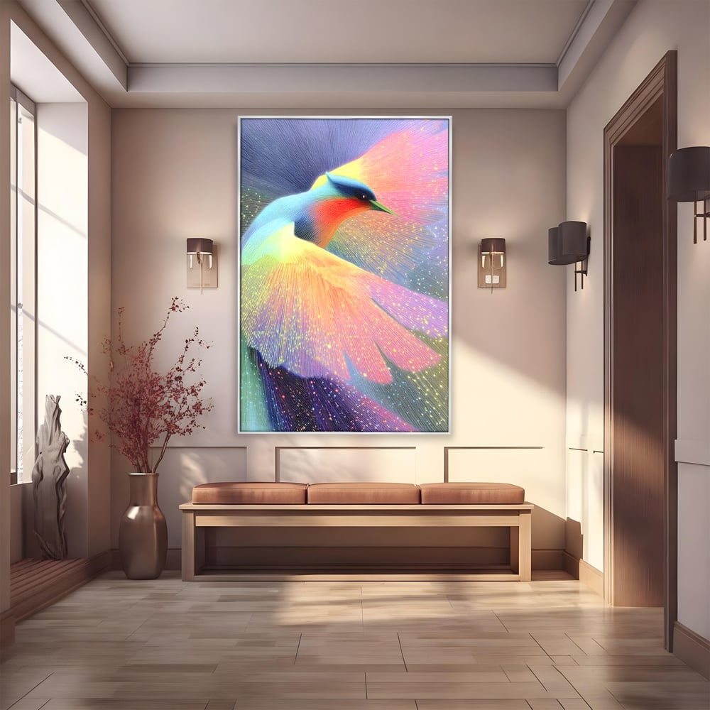 Tablou Canvas Premium, LuxCanva® M1516, Mesagerul Luminii, Pasare, Aripi, Sclipire, Magie, Mistic, Aurora, Culori Vibrante, Dormitor, Birou, Living, Camera Copil
