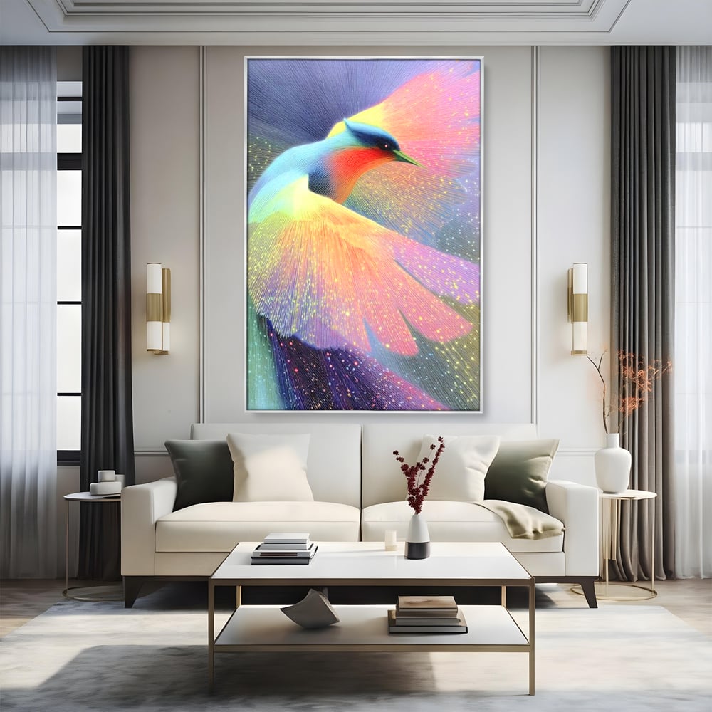 Tablou Canvas Premium, LuxCanva® M1516, Mesagerul Luminii, Pasare, Aripi, Sclipire, Magie, Mistic, Aurora, Culori Vibrante, Dormitor, Birou, Living, Camera Copil