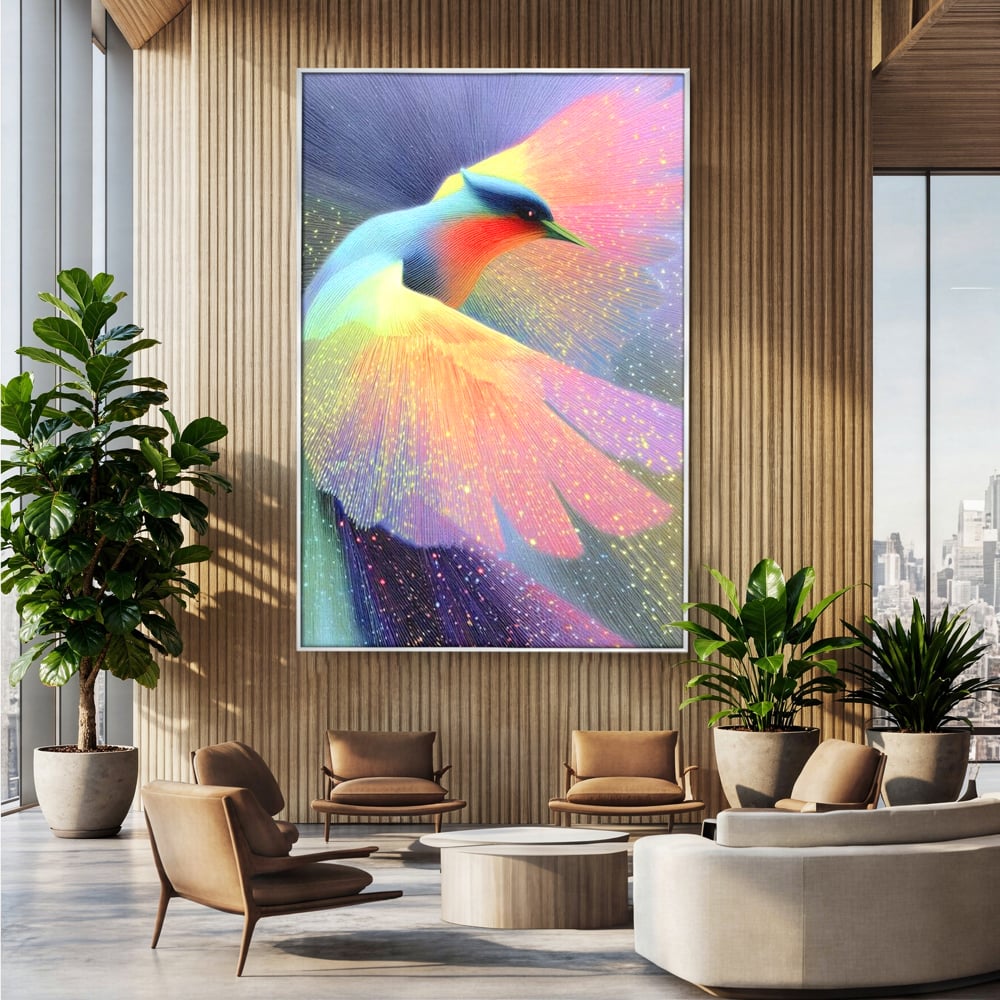 Tablou Canvas Premium, LuxCanva® M1516, Mesagerul Luminii, Pasare, Aripi, Sclipire, Magie, Mistic, Aurora, Culori Vibrante, Dormitor, Birou, Living, Camera Copil