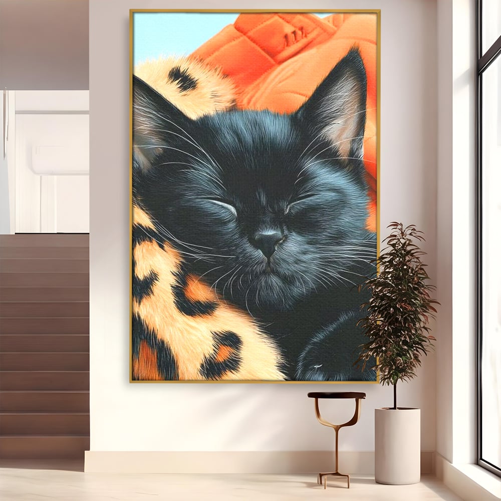 Tablou Canvas Premium, LuxCanva® M1518, Mustati Odihnite, Pisica, Felina, Animal Print, Dragalas, Somn, Vis, Relaxare, Confort, Dormitor, Birou, Living, Camera Copil