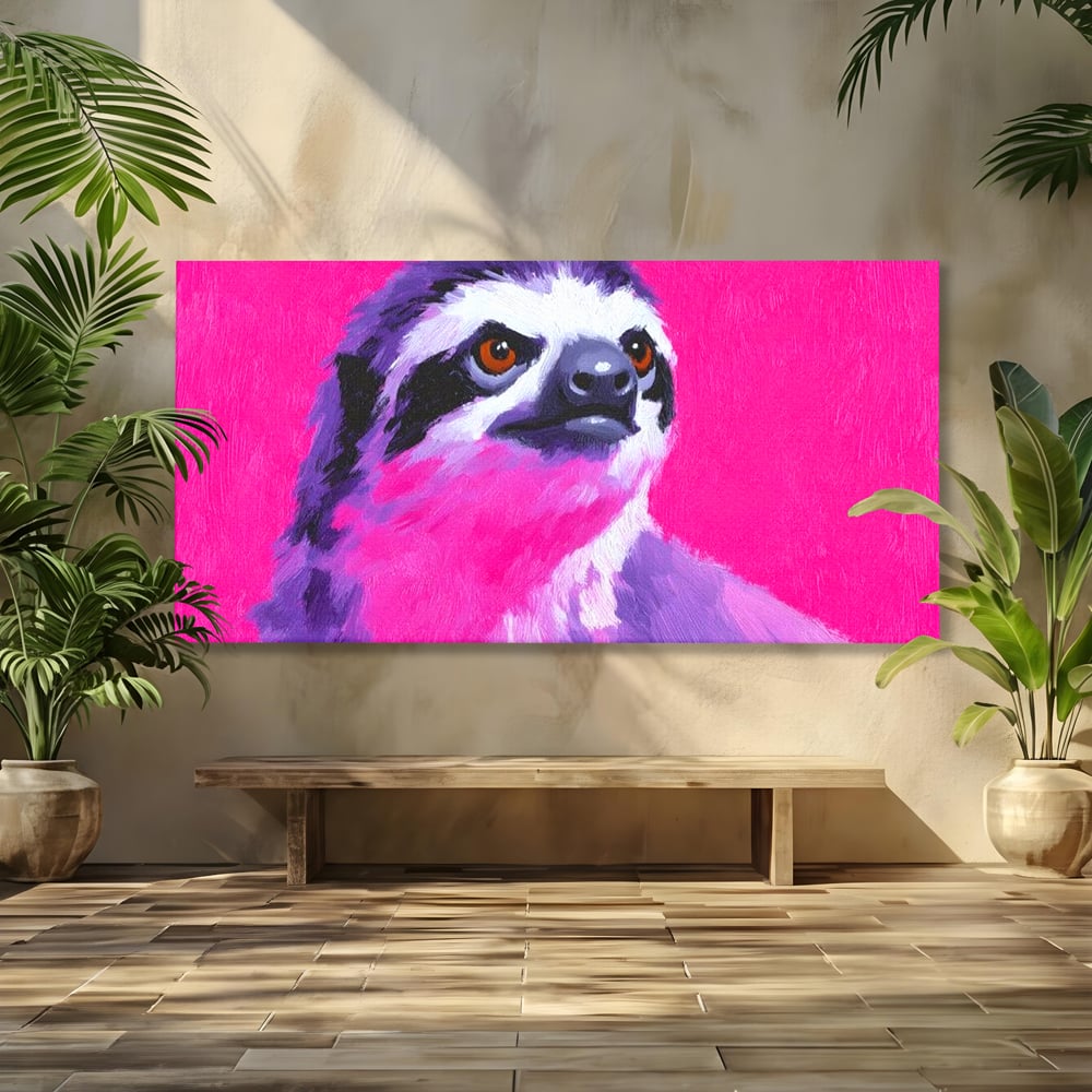 Leinwandbilder Premium, LuxCanva® M1519, Langsames Blinzeln, Leinen, Tier, Rosa, Neon, Lebendige Farben, Säugetier, Schlafzimmer, Büro, Wohnzimmer, Wohnzimmer, Kinderzimmer