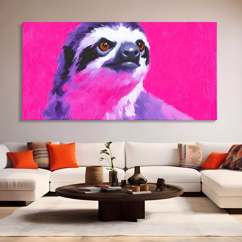 Leinwandbilder Premium, LuxCanva® M1519, Langsames Blinzeln, Leinen, Tier, Rosa, Neon, Lebendige Farben, Säugetier, Schlafzimmer, Büro, Wohnzimmer, Wohnzimmer, Kinderzimmer