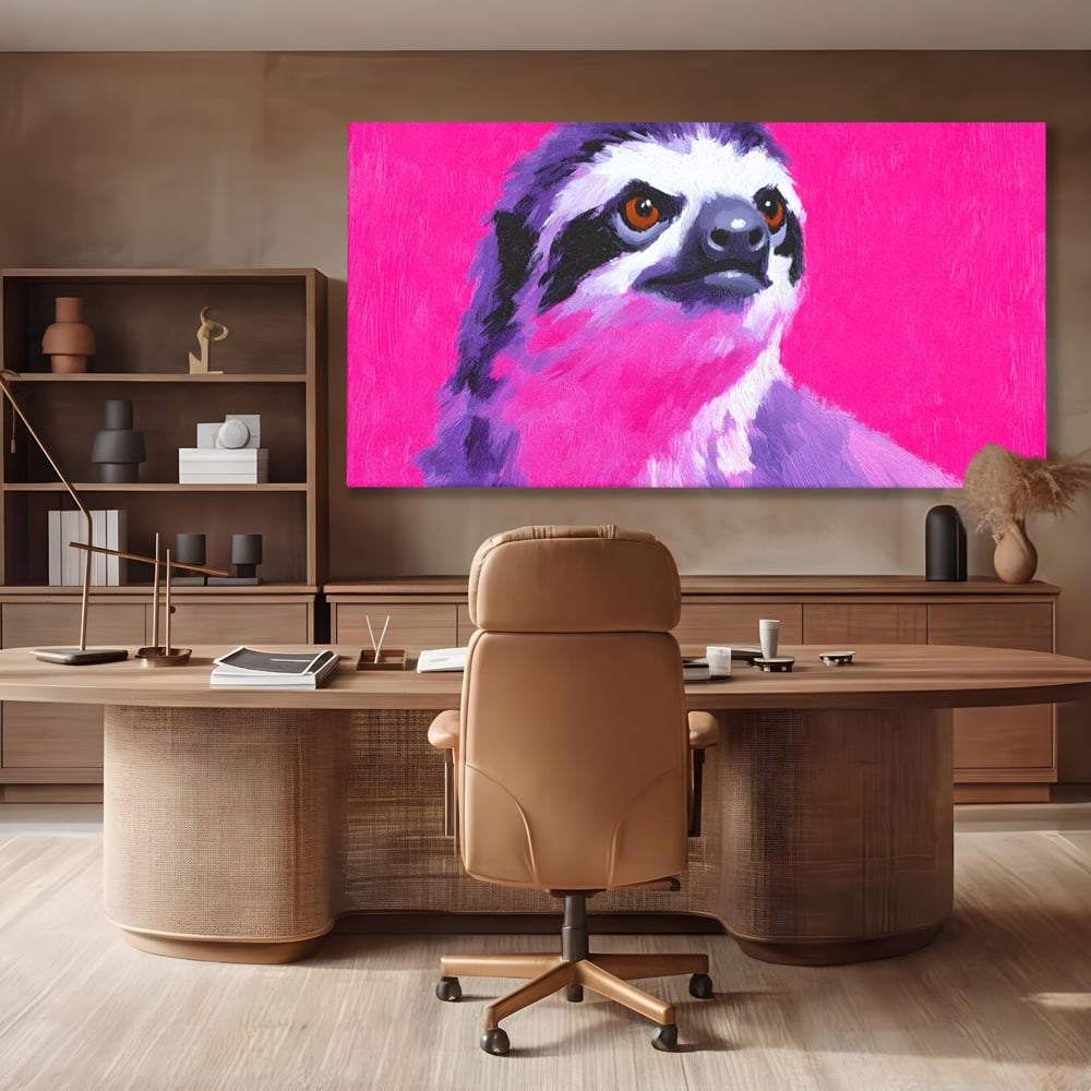 Leinwandbilder Premium, LuxCanva® M1519, Langsames Blinzeln, Leinen, Tier, Rosa, Neon, Lebendige Farben, Säugetier, Schlafzimmer, Büro, Wohnzimmer, Wohnzimmer, Kinderzimmer