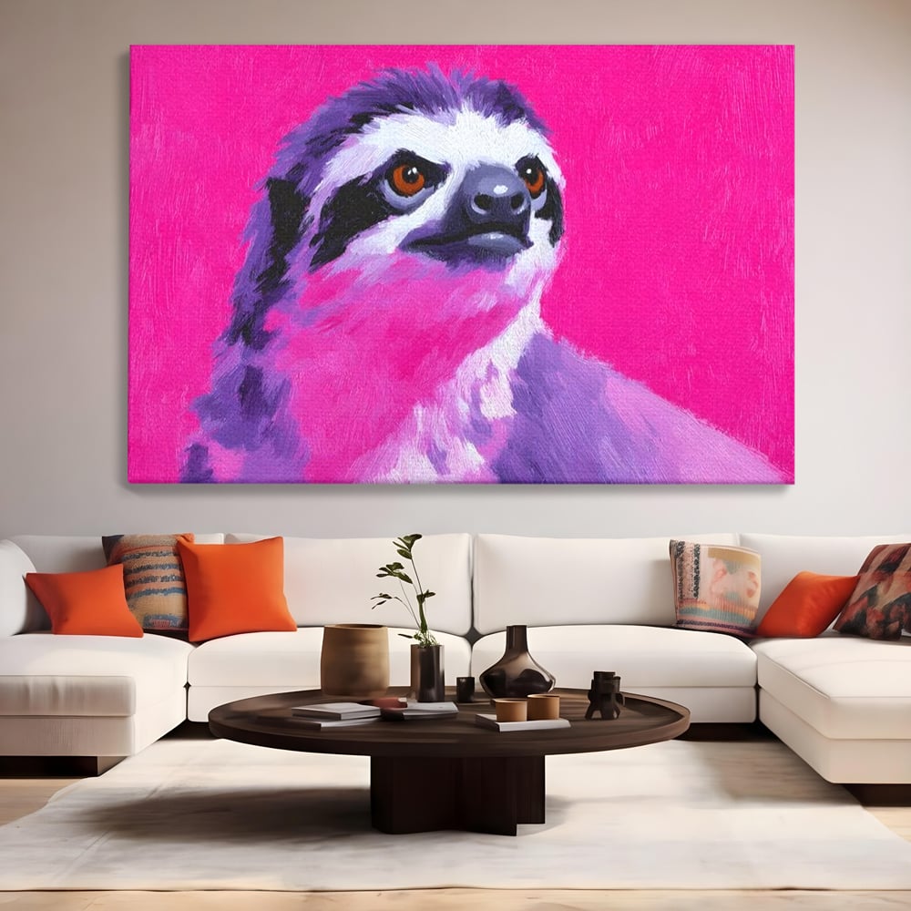 Leinwandbilder Premium, LuxCanva® M1519, Langsames Blinzeln, Leinen, Tier, Rosa, Neon, Lebendige Farben, Säugetier, Schlafzimmer, Büro, Wohnzimmer, Wohnzimmer, Kinderzimmer