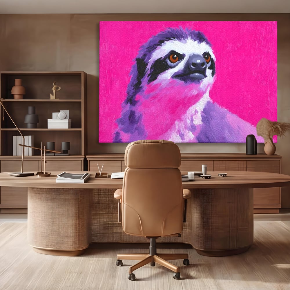 Leinwandbilder Premium, LuxCanva® M1519, Langsames Blinzeln, Leinen, Tier, Rosa, Neon, Lebendige Farben, Säugetier, Schlafzimmer, Büro, Wohnzimmer, Wohnzimmer, Kinderzimmer