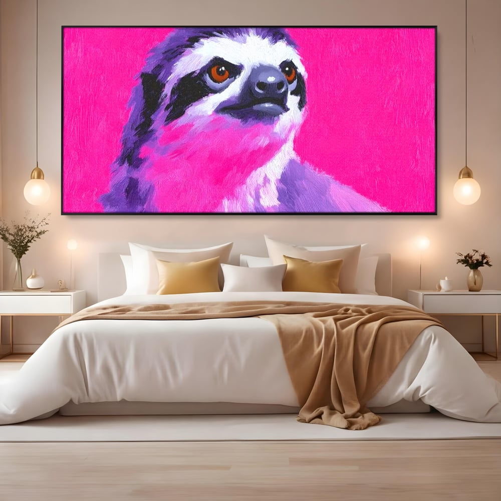 Leinwandbilder Premium, LuxCanva® M1519, Langsames Blinzeln, Leinen, Tier, Rosa, Neon, Lebendige Farben, Säugetier, Schlafzimmer, Büro, Wohnzimmer, Wohnzimmer, Kinderzimmer
