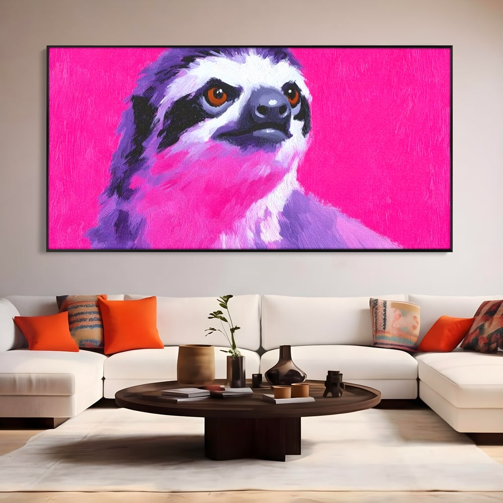 Leinwandbilder Premium, LuxCanva® M1519, Langsames Blinzeln, Leinen, Tier, Rosa, Neon, Lebendige Farben, Säugetier, Schlafzimmer, Büro, Wohnzimmer, Wohnzimmer, Kinderzimmer