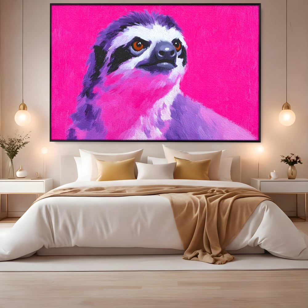 Leinwandbilder Premium, LuxCanva® M1519, Langsames Blinzeln, Leinen, Tier, Rosa, Neon, Lebendige Farben, Säugetier, Schlafzimmer, Büro, Wohnzimmer, Wohnzimmer, Kinderzimmer